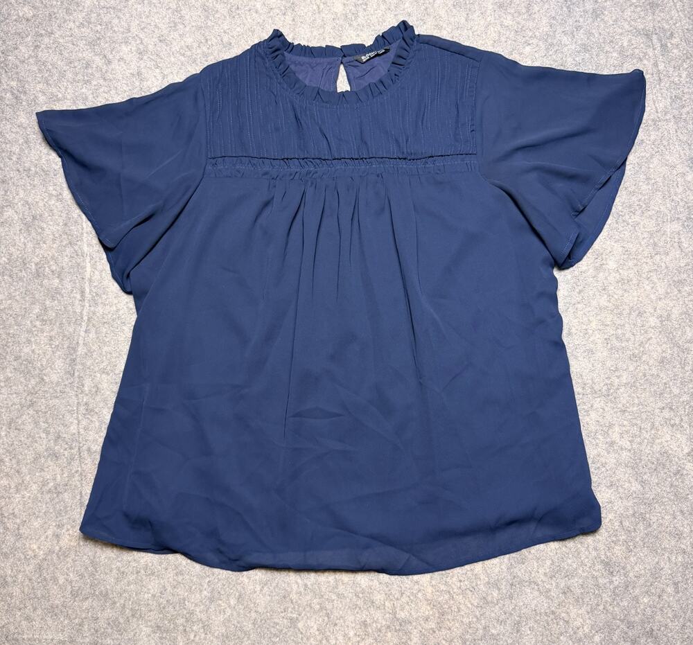 BloomChic Navy Blue High Neck Ruffle Flutter Sleeve Blouse Women's Size 18-20